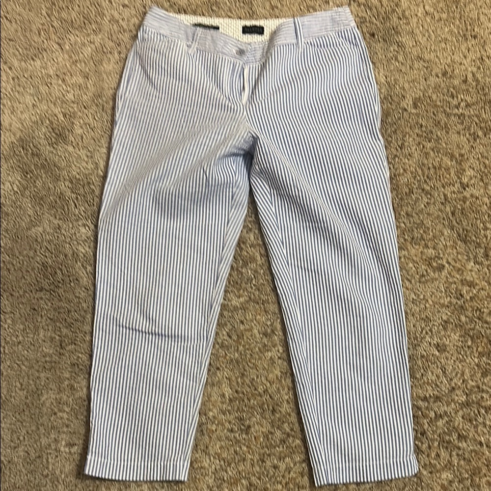 Talbots Blue and White Chino Pants with Seersucker Texture